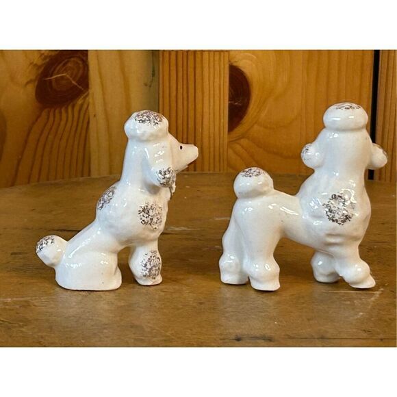 LOT OF 2 VINTAGE PORCELAIN CERAMIC MINIATURE POODLE DOG FIGURINES (8174) - Picture 3 of 6